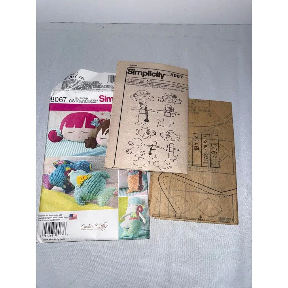 Simplicity 8067 Sewing Pattern Stuffed Doll Face Pillow Mermaid Bird Pattern